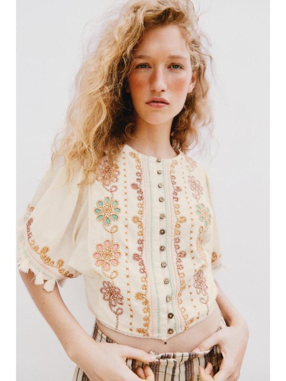 ZARA EMBROIDERED FRINGE BLOUSE - Picture 3 of 9